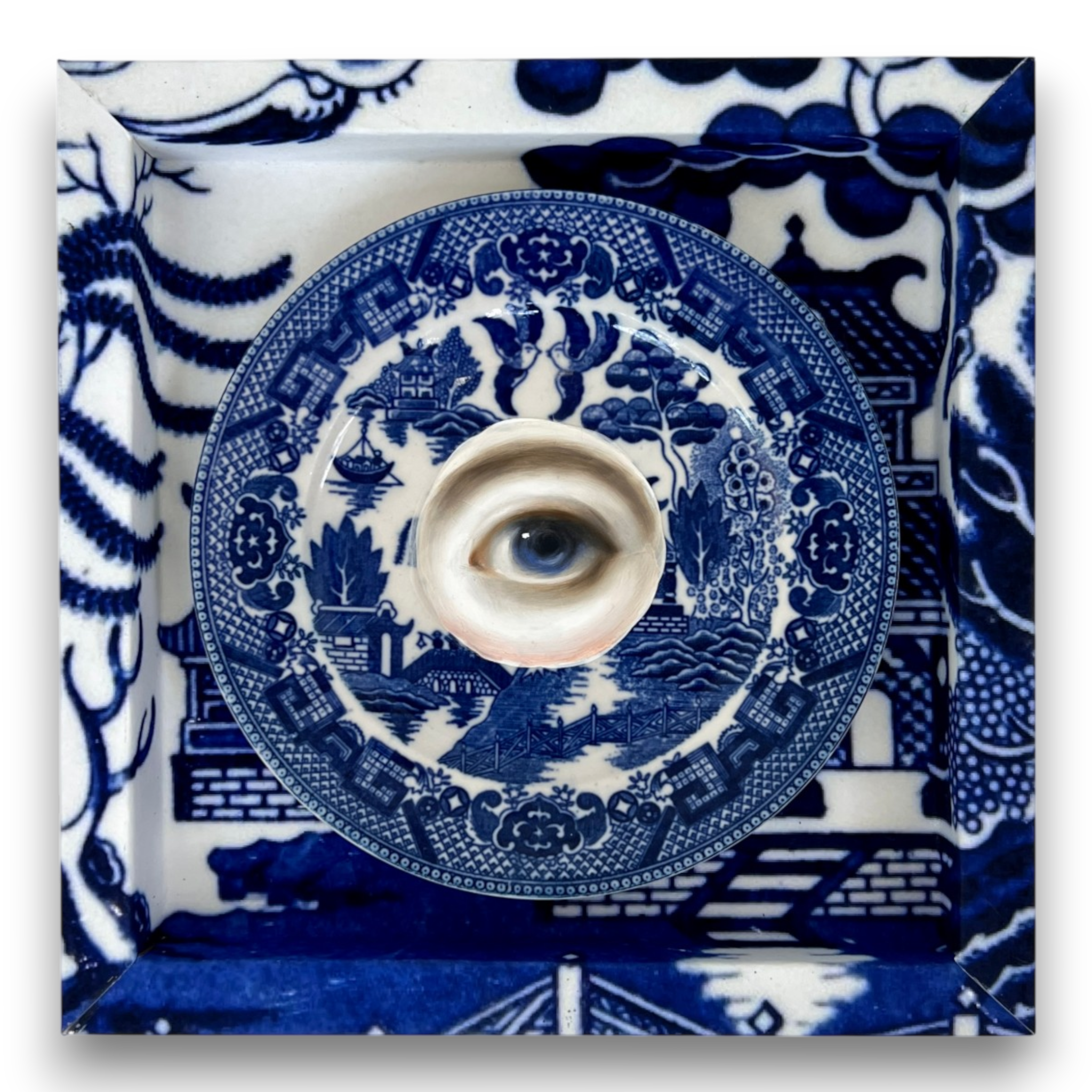 No. 3799 Lover’s Eye Painting on a Blue Willow Plate (Susannah Carson)